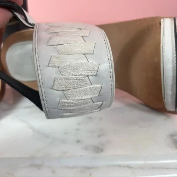 L.A.M.B Women’s Valiant Heeled Sandals Leather White Black 7.5 5” Heel - Picture 11 of 12